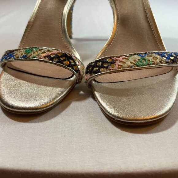 Halogen Size 6.5 Audrey Sandals Multi Color 3" High Heels Leather Gold Metallic - Picture 5 of 10
